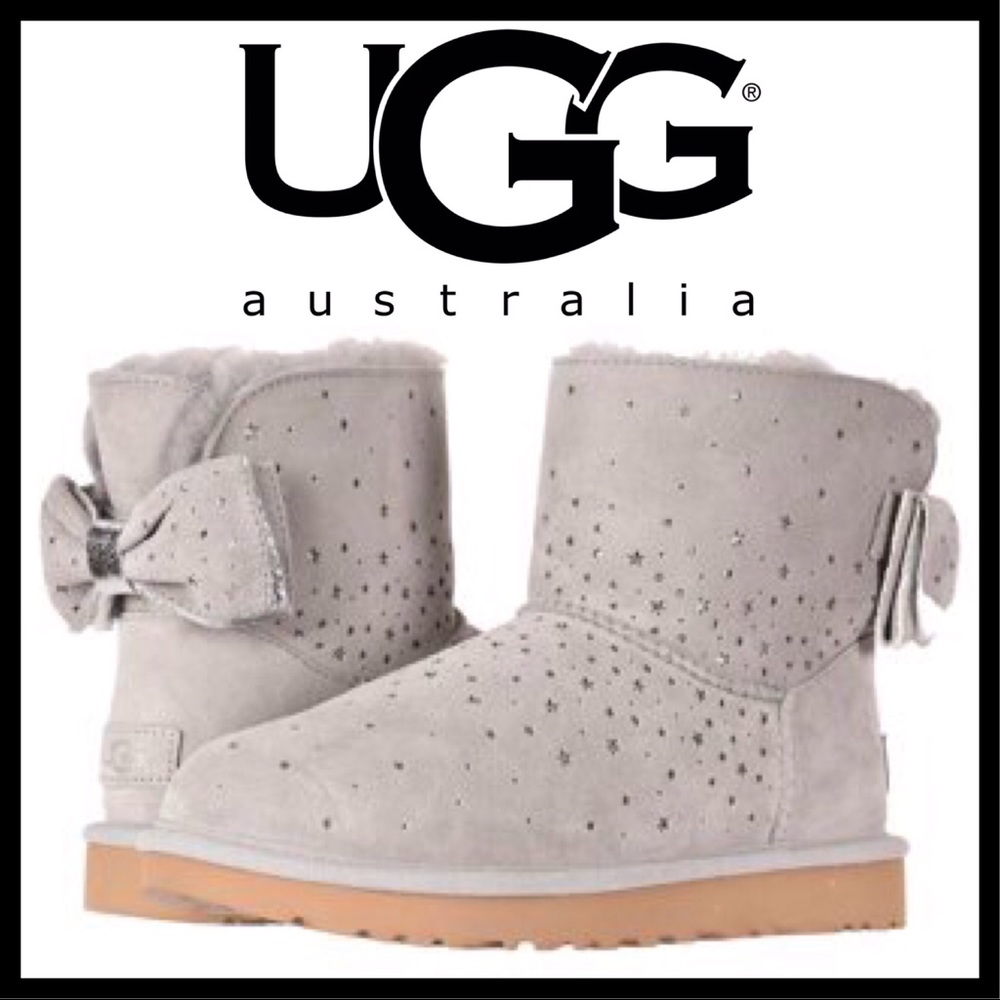 NEW UGG Stargirl Bow Mini Ankle Boot Light Grey - Picture 1 of 8